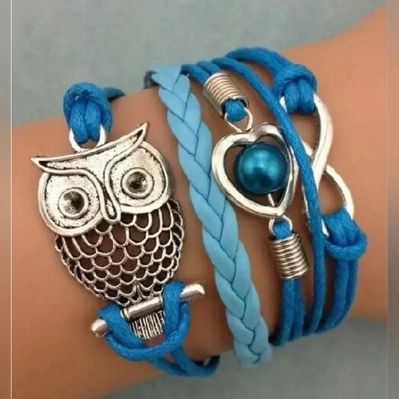 Braided Multi-layered Owl Faux Leather Bangle Bracelet - Picture 3 of 3